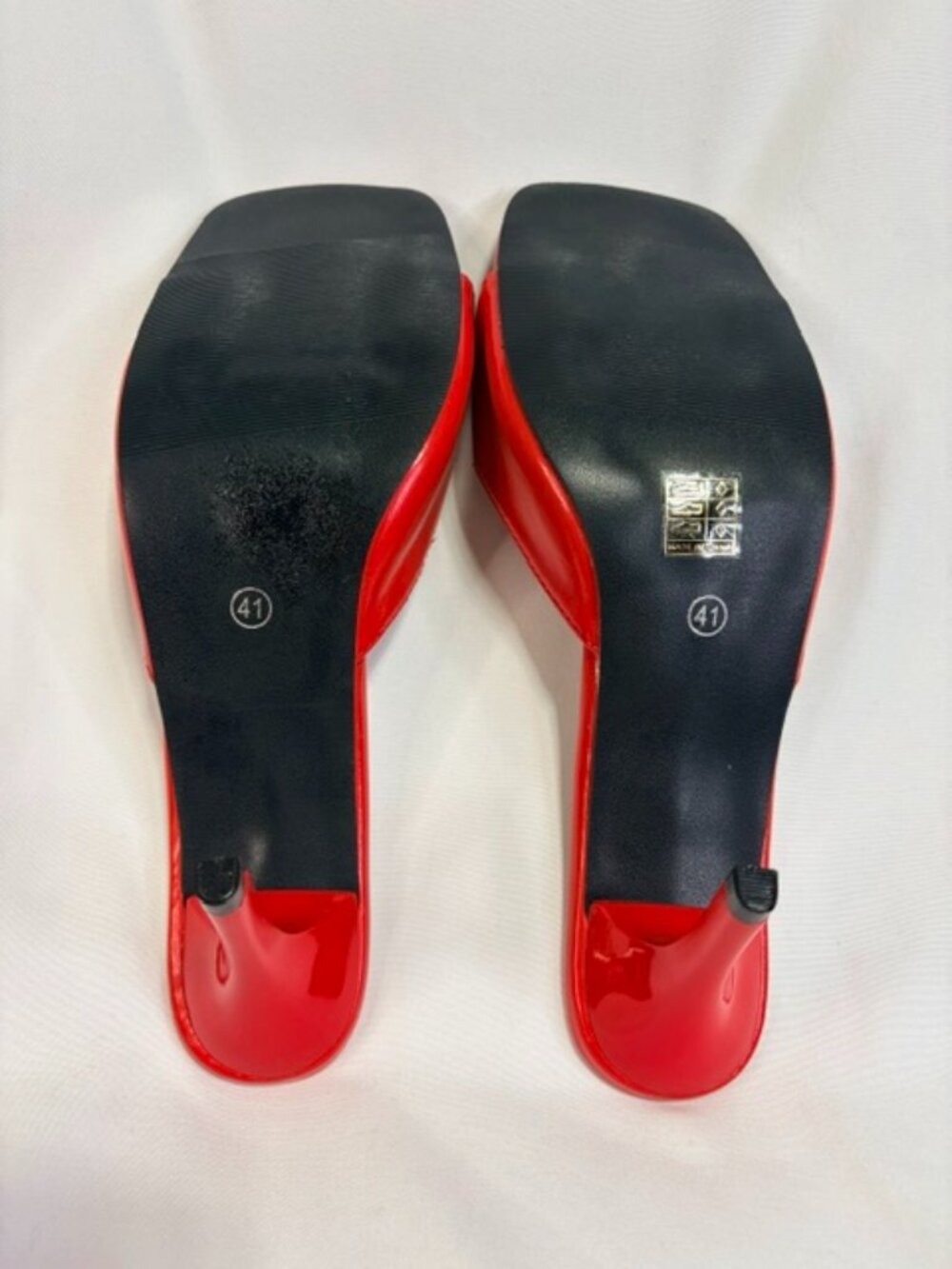 Red Patent Square Toe Mule Slide Heels Size 41 (US 10) - Picture 4 of 6